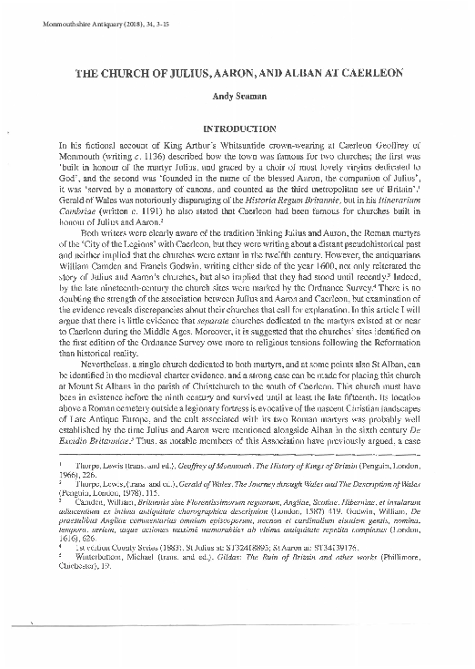 The Church of Julius, Aaron, and Alban at Caerleon, The Monmouthshire Antiquary, 34 (2018), 3-15