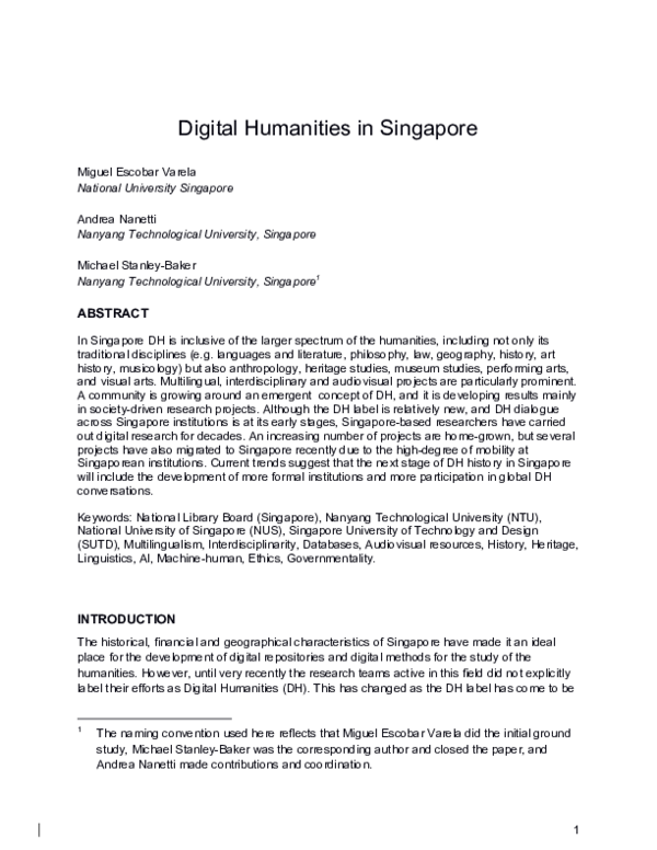 2019 Digital Humanities in Singapore