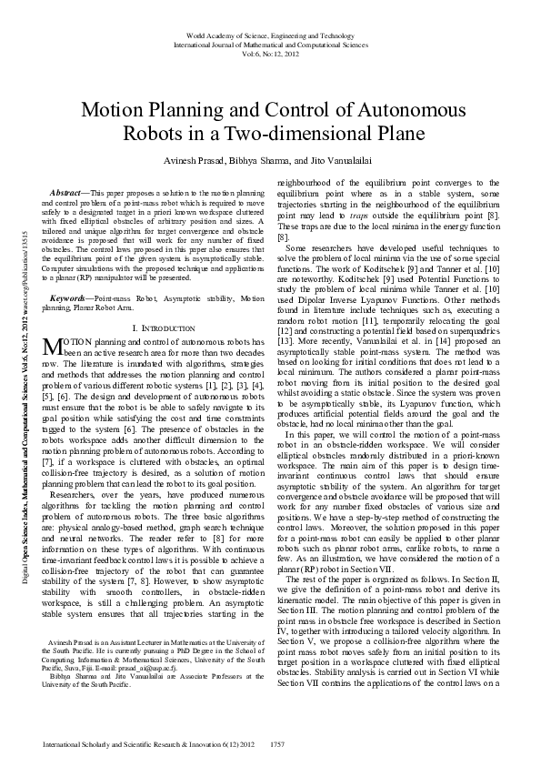 (PDF) Motion Planning and Control of Autonomous Robots in a Two ...