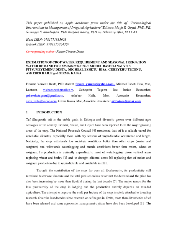 (PDF) ESTIMATION OF CROP WATER REQUIREMENT AND SEASONAL IRRIGATION.pdf