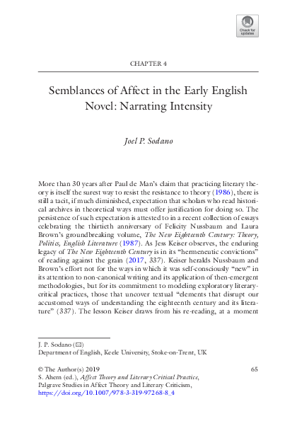 (PDF) Semblances of Affect in the Early English Novel: Narrating Intensity