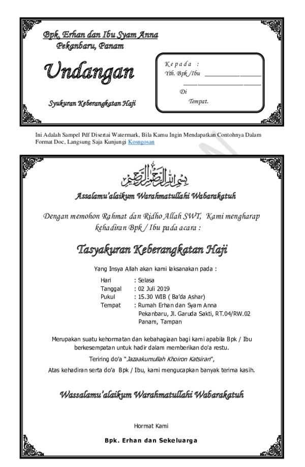 Contoh Undangan Tasyakuran Haji Pdf - Nusagates