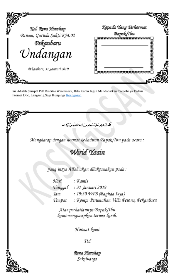 Pdf Contoh Undangan Wirid Yasin Pdf Reza Harahap Academia Edu