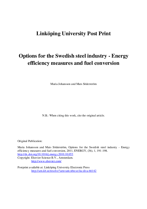 (PDF) Options for the Swedish steel industry – Energy efficiency ...
