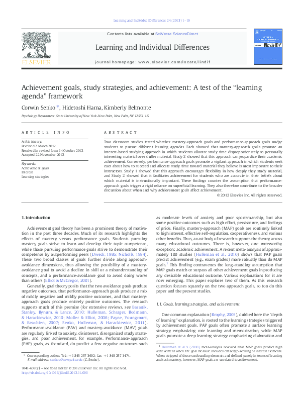 (PDF) Achievement goals, study strategies, and achievement: A test of ...