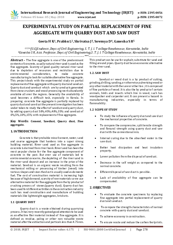 (PDF) IRJET-Experimental Study on Partial Replacement of Fine Aggregate ...