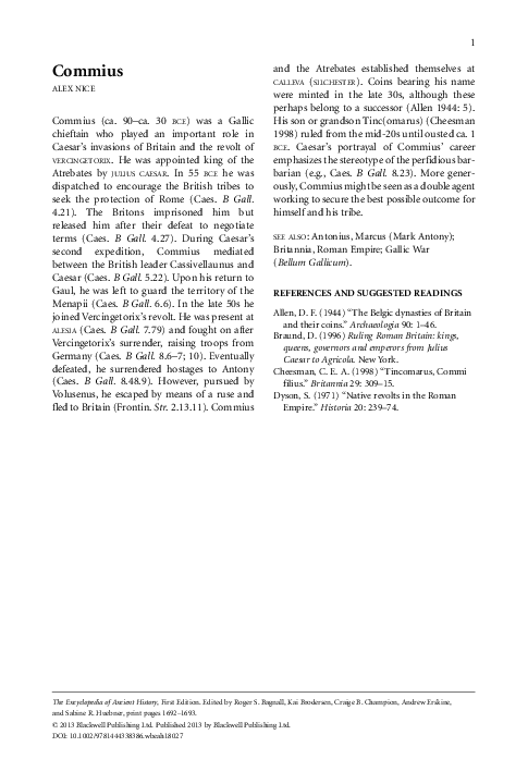 (PDF) 'Commius' in The Encyclopedia of Ancient History ed. by R. S ...
