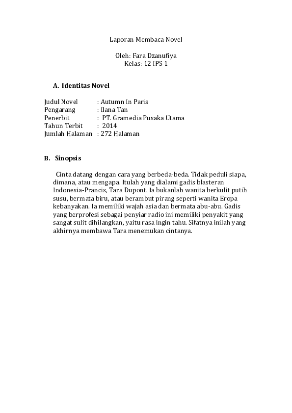 (DOC) Laporan Membaca Novel | Fara Dzanufiya - Academia.edu