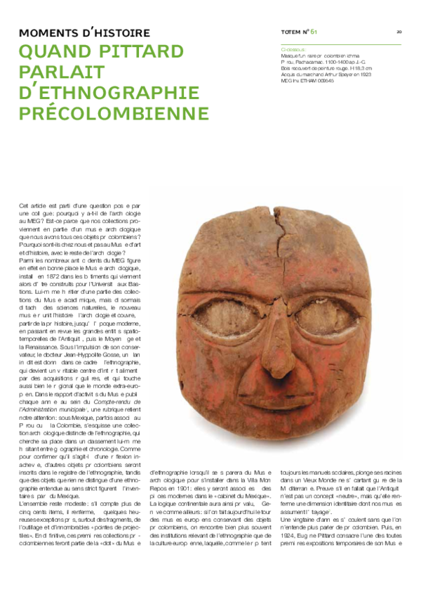 (PDF) Quand Pittard parlait d'ethnographie précolombienne Danielle