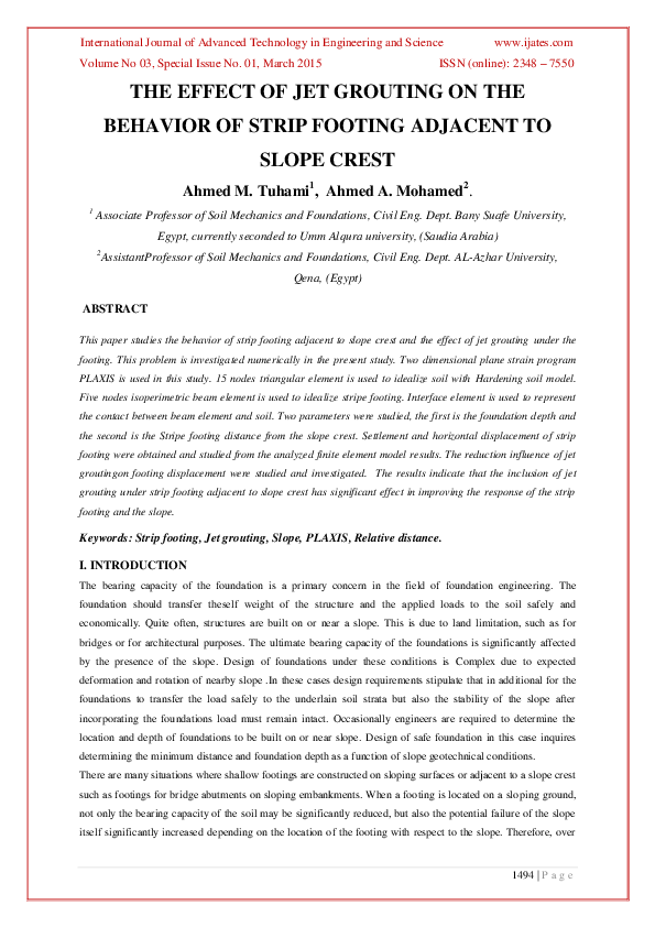 (PDF) THE EFFECT OF JET GROUTING ON THE BEHAVIOR OF STRIP FOOTING ...
