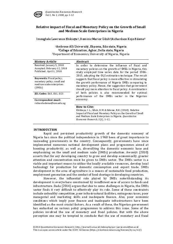 (PDF) Relative impact of Fiscal and Monetary Policy on the Growth of ...