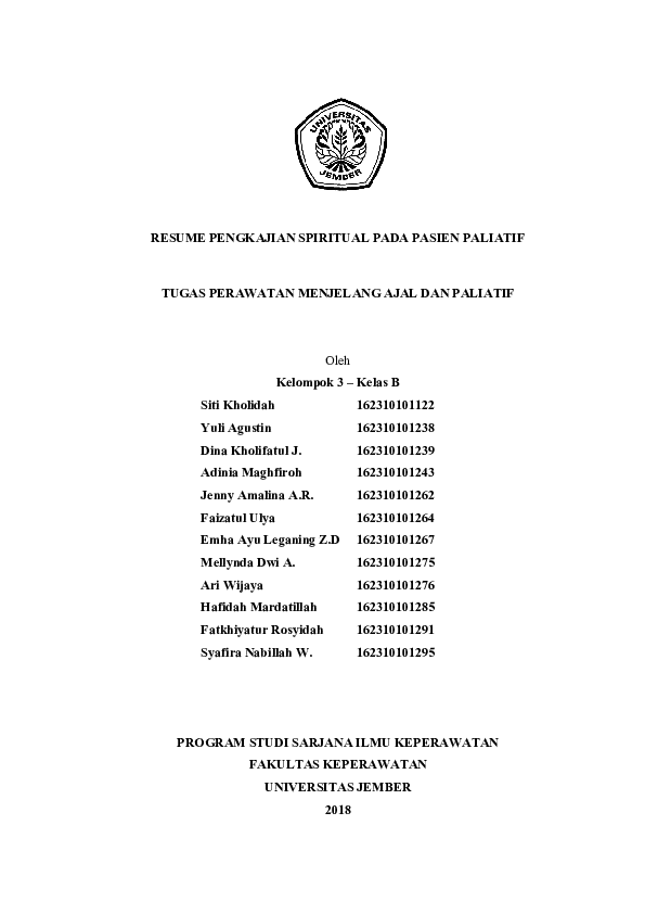 Pdf Kelompok 3 Kelas B2016 Resume Materi Dan Soalpengkajian Spiritual Pada Pasien Paliatif Pdf Mery Eka Academia Edu