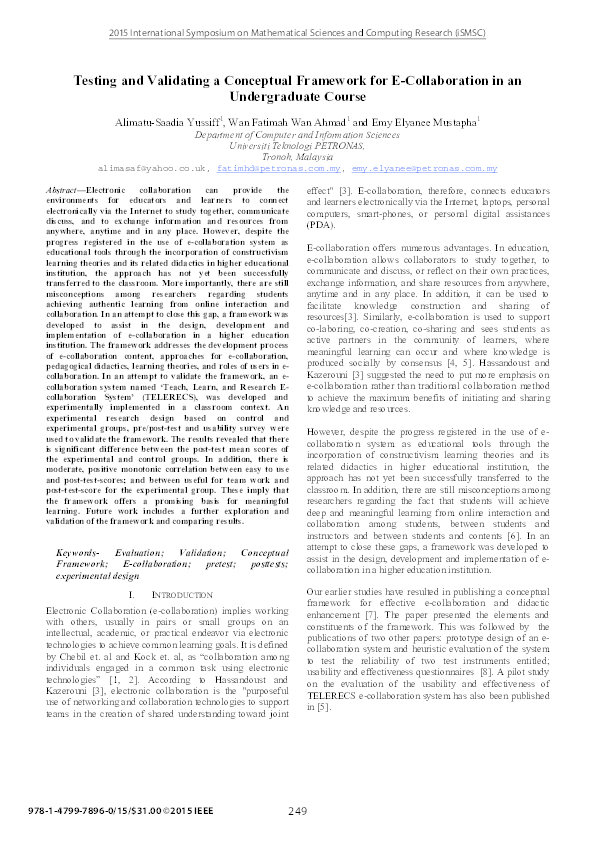 (PDF) Testing and Validating a Conceptual Framework for E-Collaboration ...