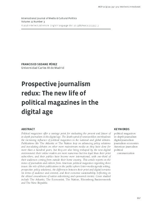 (PDF) Prospective journalism redux: The new life of political magazines ...