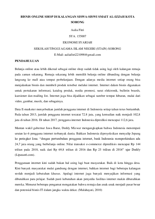 Makalah Bisnis Online Shop Di Kalangan Mahasiswa