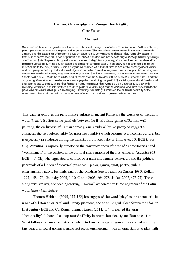 (PDF) Ludism, Genderplay and Roman Theatricality Clare L E Foster
