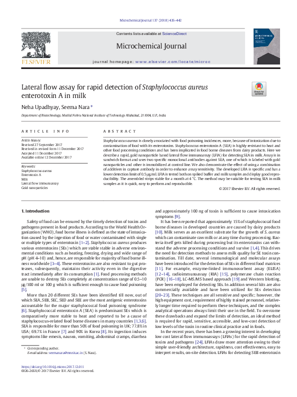(PDF) La te ral ﬂow assay for rapid detection of Staphylococcus aureus ...