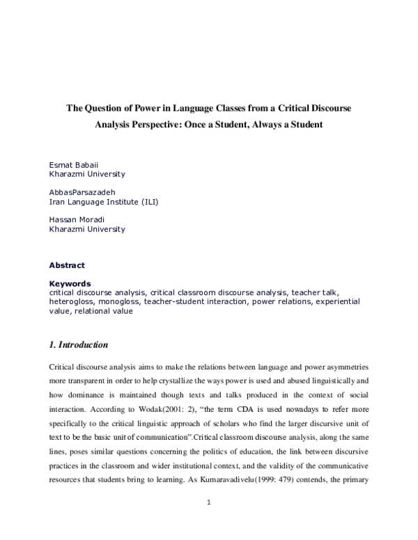 (PDF) The question of power in language classes from a critical ...