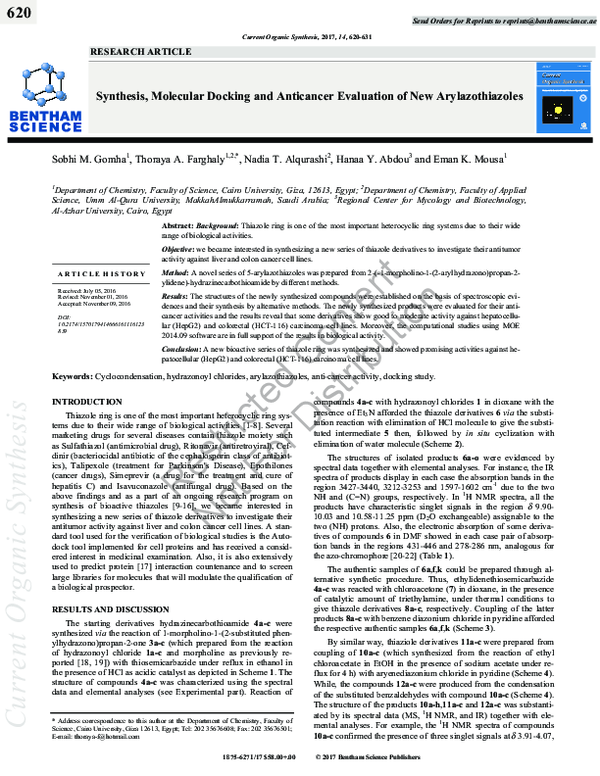 (PDF) Synthesis, Molecular Docking and Anticancer Evaluation of New ...