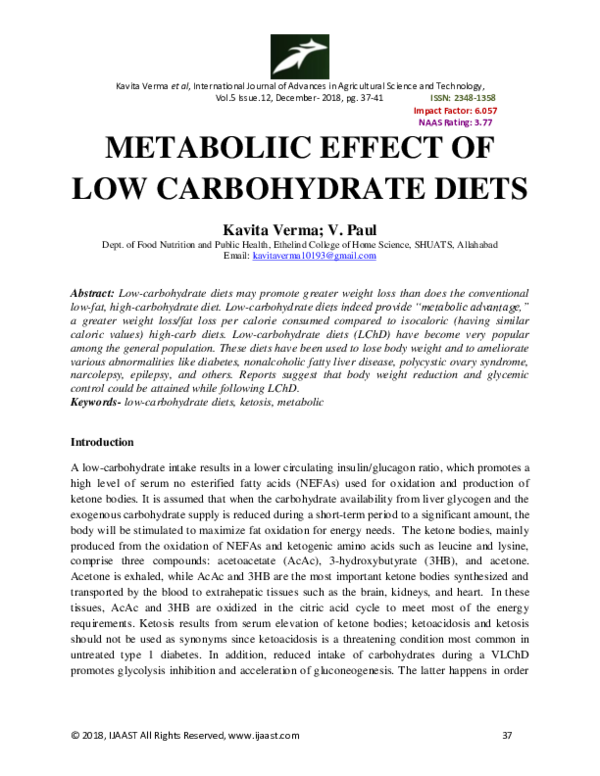 (PDF) METABOLIIC EFFECT OF LOW CARBOHYDRATE DIETS