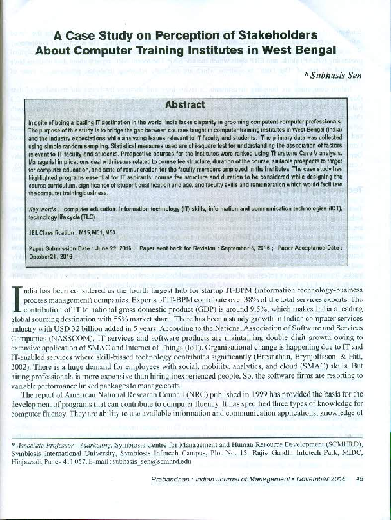 (PDF) Case Study about Computer Training Institutes in WB Prabandhan Nov