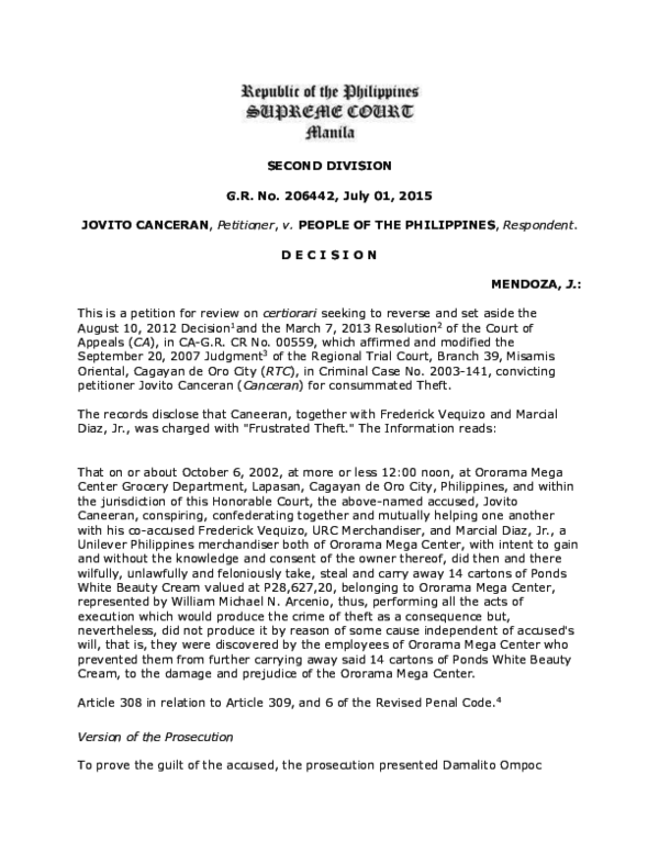 (DOC) . Canceran vs. People of the Philippines, G.R. No. 206442, July 1,