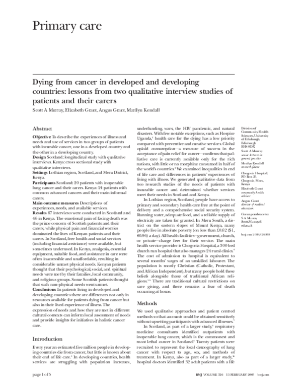 (PDF) Dying from cancer in developed and developing countries: lessons ...