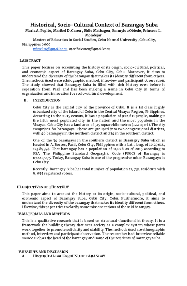 Pdf Brgy Suba Research Pdf Maribel Caren And Emmylou Obiedo Academia Edu