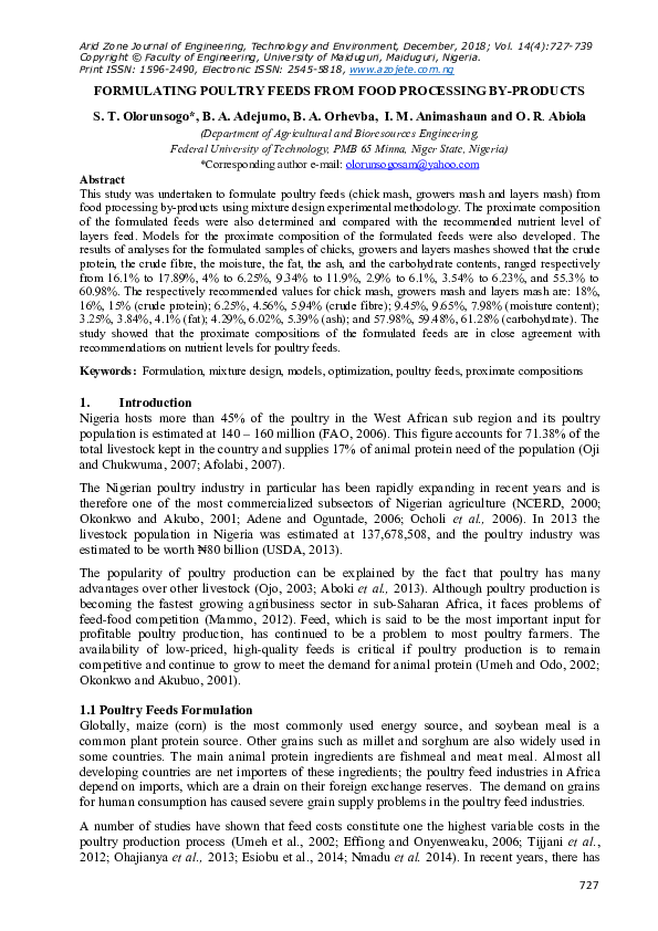 (PDF) Formulating Poultry Feeds from Food Processing By-Products
