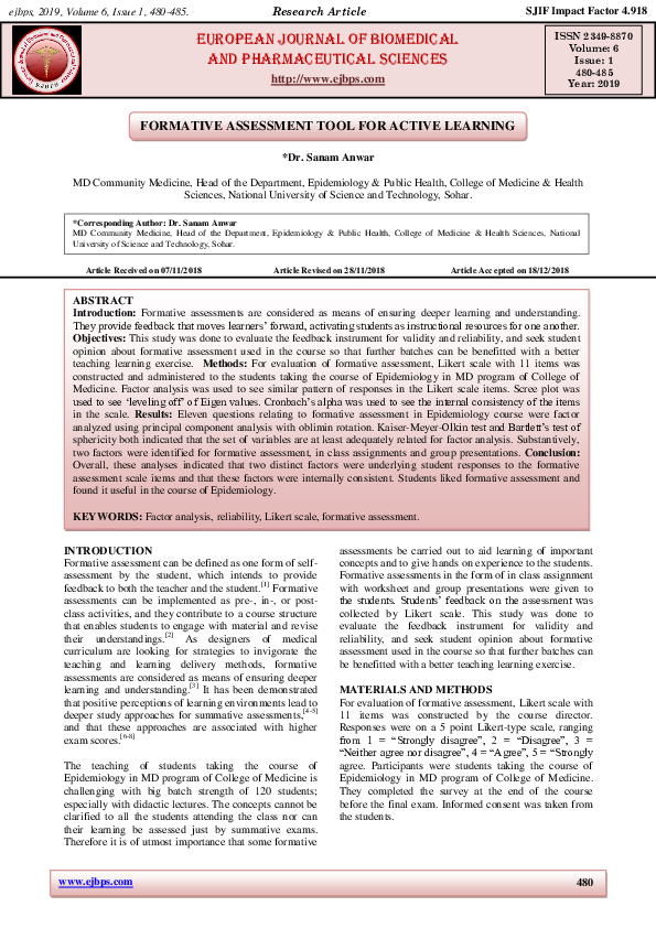 (PDF) Formative assessment for active learning