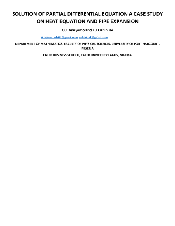 (PDF) SOLUTION OF PARTIAL DIFFERENTIAL EQUATION A CASE STUDY ON HEAT ...