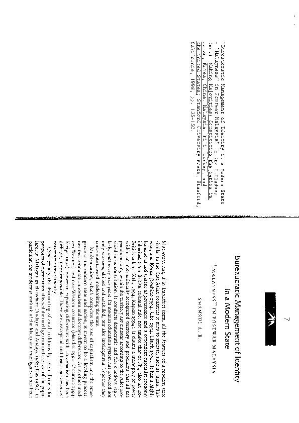 Bureaucratic management of identity in a modern state:Malayness in postwar Malaysia