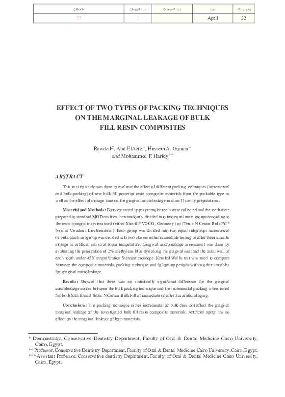 (PDF) EFFECT OF TWO TYPES OF PACKING TECHNIQUES ON THE MARGINAL LEAKAGE ...