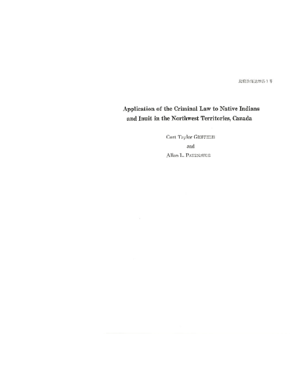 (PDF) Application of the Criminal Law to Native Indians and Inuit in ...