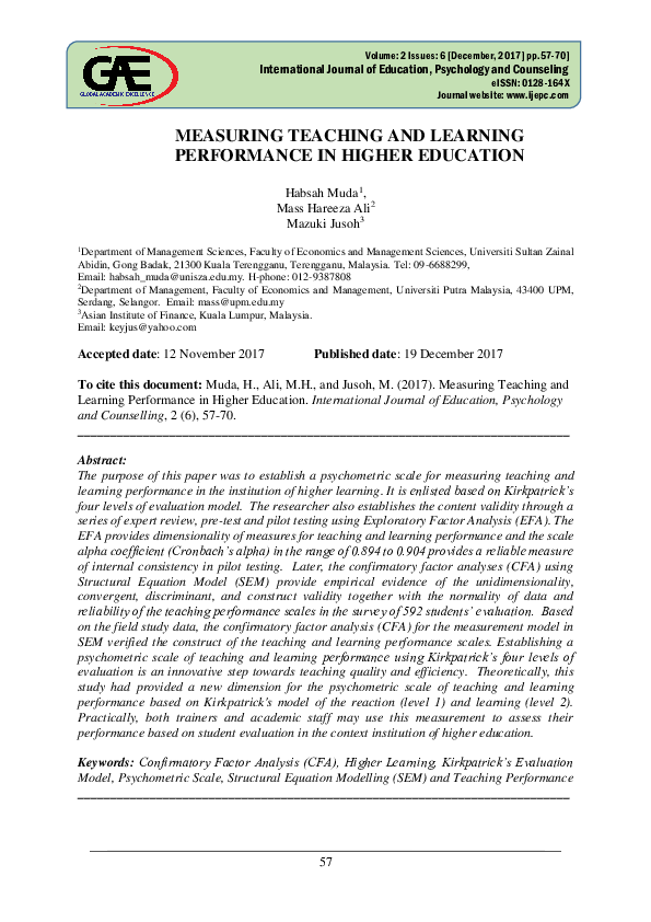 (PDF) MEASURING TEACHING AND LEARNING PERFORMANCE IN HIGHER EDUCATION