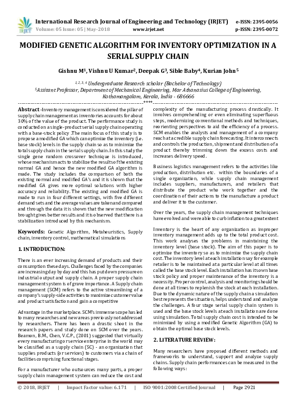 (PDF) IRJET-Modified Genetic Algorithm for Inventory Optimization in a ...