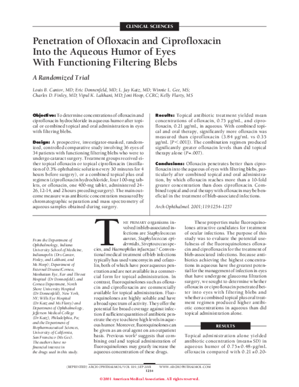 (PDF) Penetration of Ofloxacin and ciprofloxacin into the aqueous humor ...