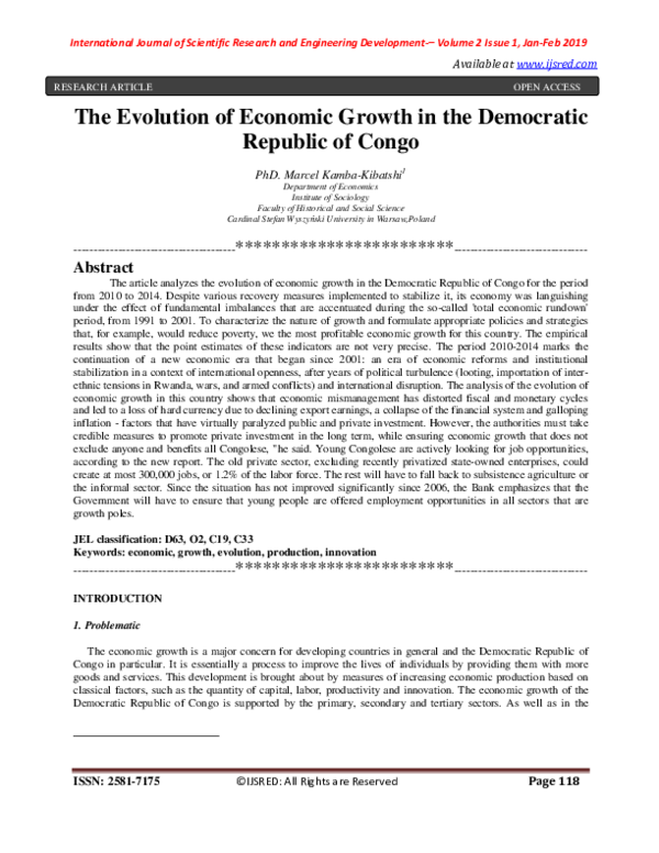 (PDF) The Evolution of Economic Growth in the Democratic Republic of Congo