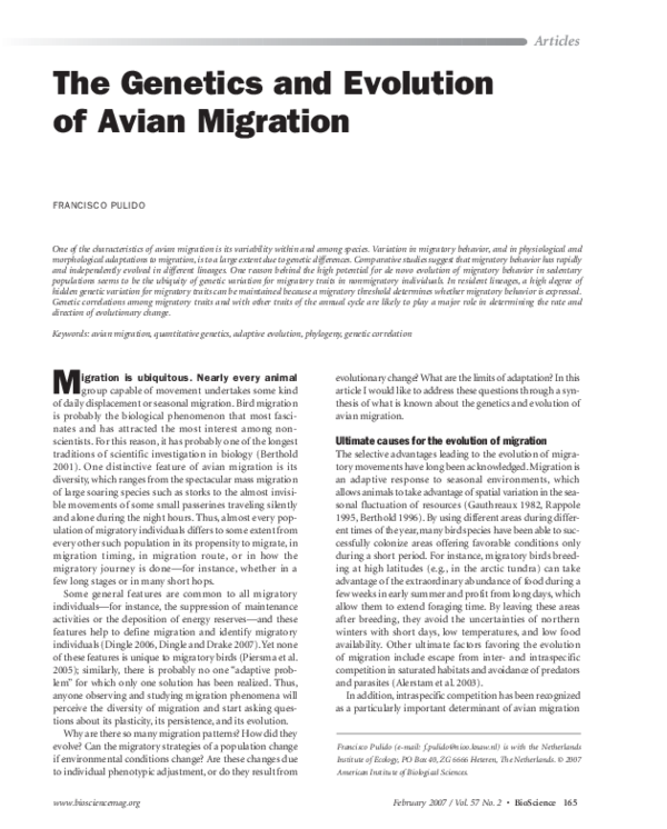 (PDF) Pulido, 2007. The Genetics and Evolution of avian migration