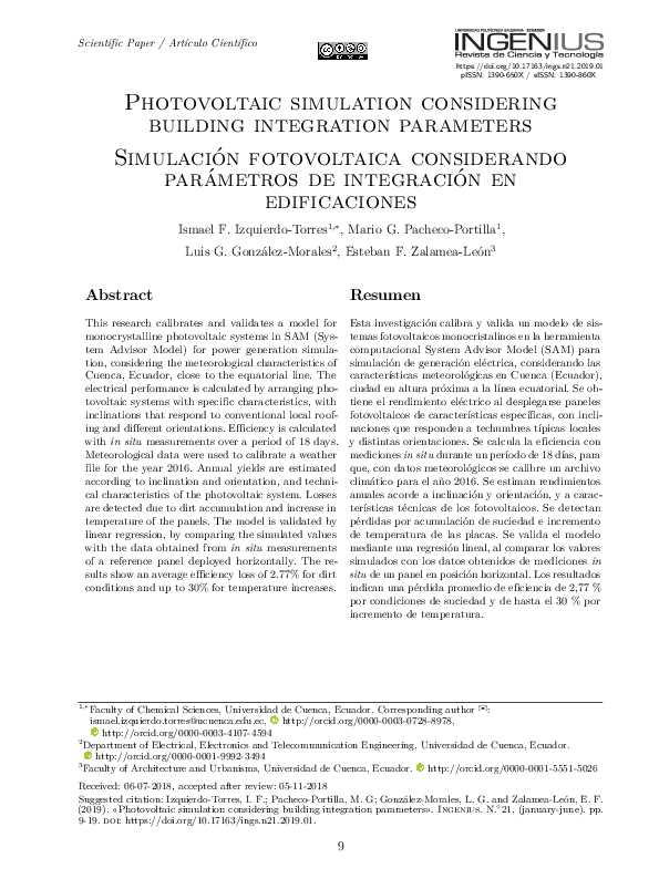 (PDF) Photovoltaic simulation considering building integration parameters
