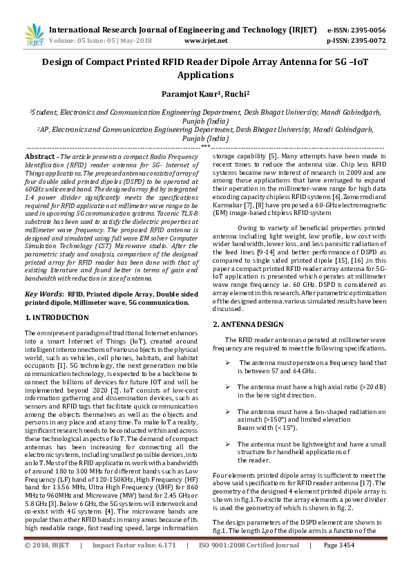 (PDF) IRJET- Design of Compact Printed RFID Reader Dipole Array Antenna ...