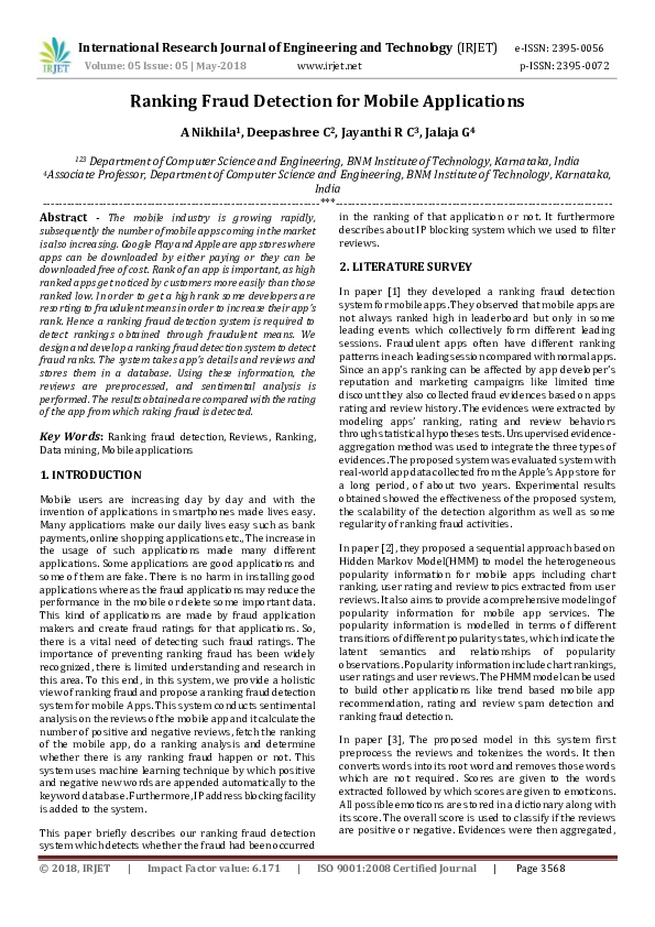 (PDF) IRJET-Ranking Fraud Detection for Mobile Applications