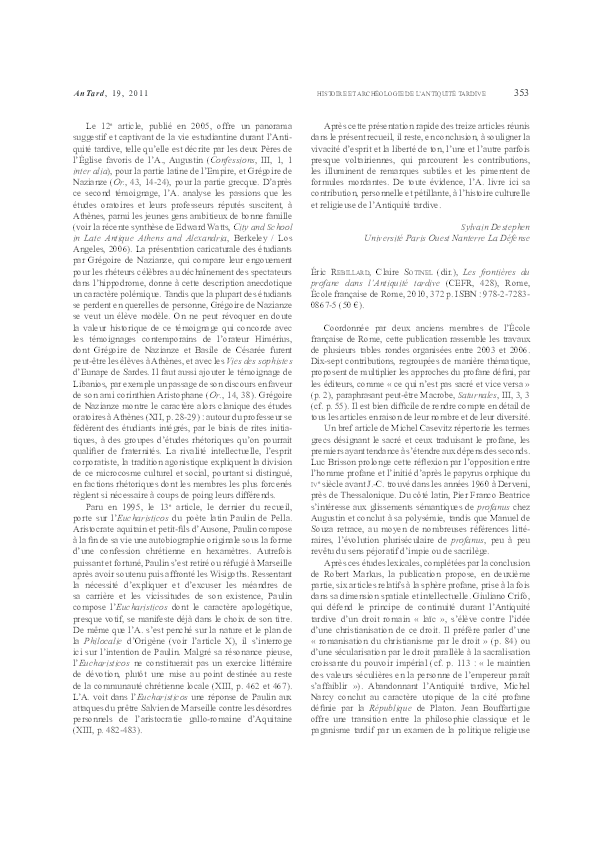 (PDF) Éric Rebillard et Claire Sotinel (éd.), Les frontières du profane