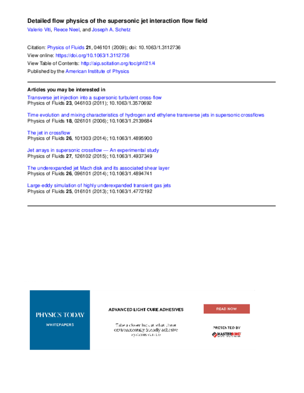 (PDF) Detailed flow physics of the supersonic jet interaction flow field