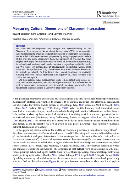 (PDF) Measuring Cultural Dimensions of Classroom Interactions