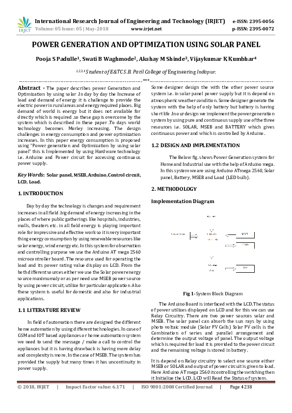 (PDF) IRJET- Power Generation and Optimization using Solar Panel
