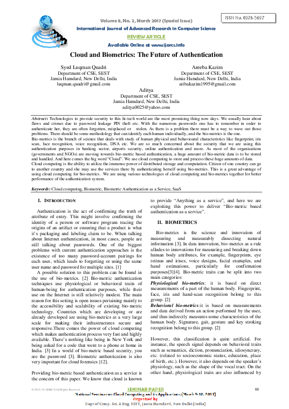 (PDF) Cloud And Bio-Metrics: The Future Of Authentication