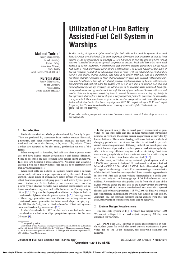 (PDF) Utilization of Li-ion Battery Assisted Fuel Cell System in Warships
