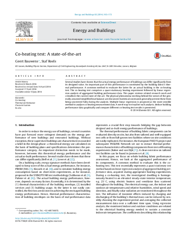 (PDF) Coheating test A stateoftheart staf roels Academia.edu