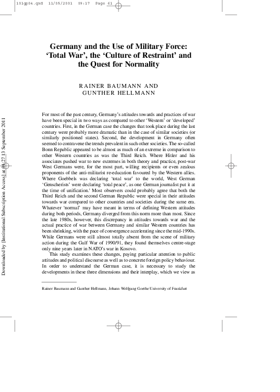 (PDF) Germany and the Use of Military Force: ‘Total War’, the ‘Culture ...